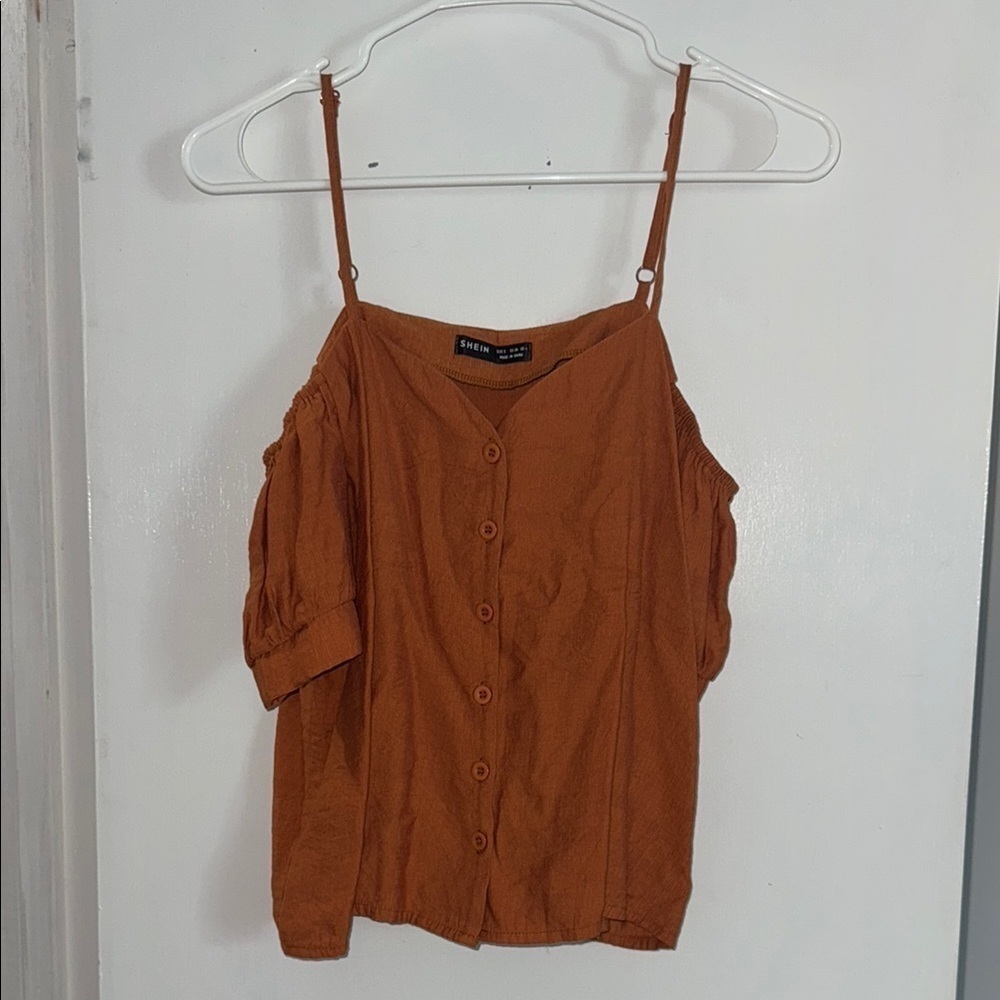 Shein Women's Orange Button-Up Top- size small
